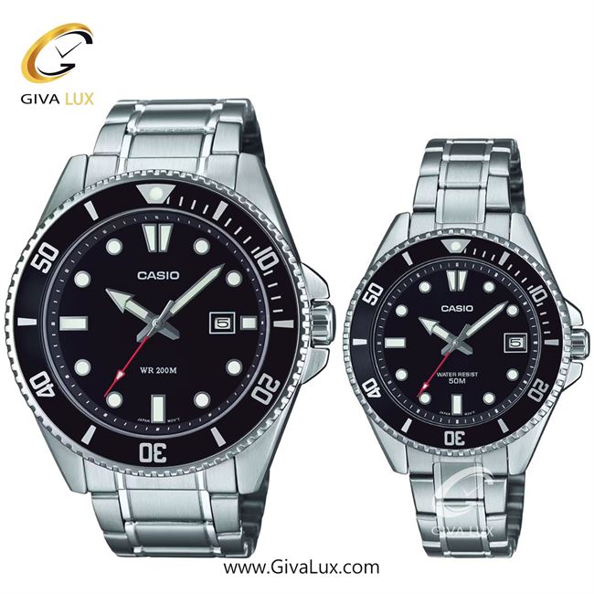 ساعت مچی اورجینال ست کاسیو Casio مشکی-نقره ای | نقره ای| مشکی| کد رفرنس مردانه: MDV-107D-1A1VDF، زنانه: MDV-10D-1A1VDF